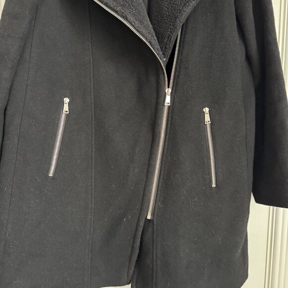 LOFT Wool Blend Long Coat Sherpa Jacket Black Size Medium - Picture 2 of 5